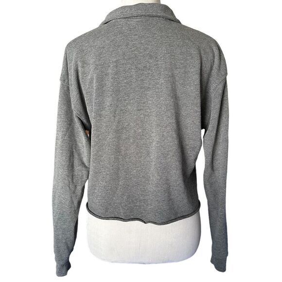 Wild Fable Gray Polo Button Long Sleeved Casual Relaxed Cropped Shirt Top - Picture 2 of 6